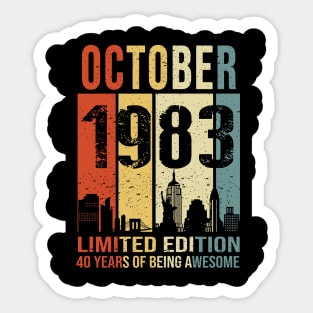 Made In 1983 October Years Of Being Awesome Sticker